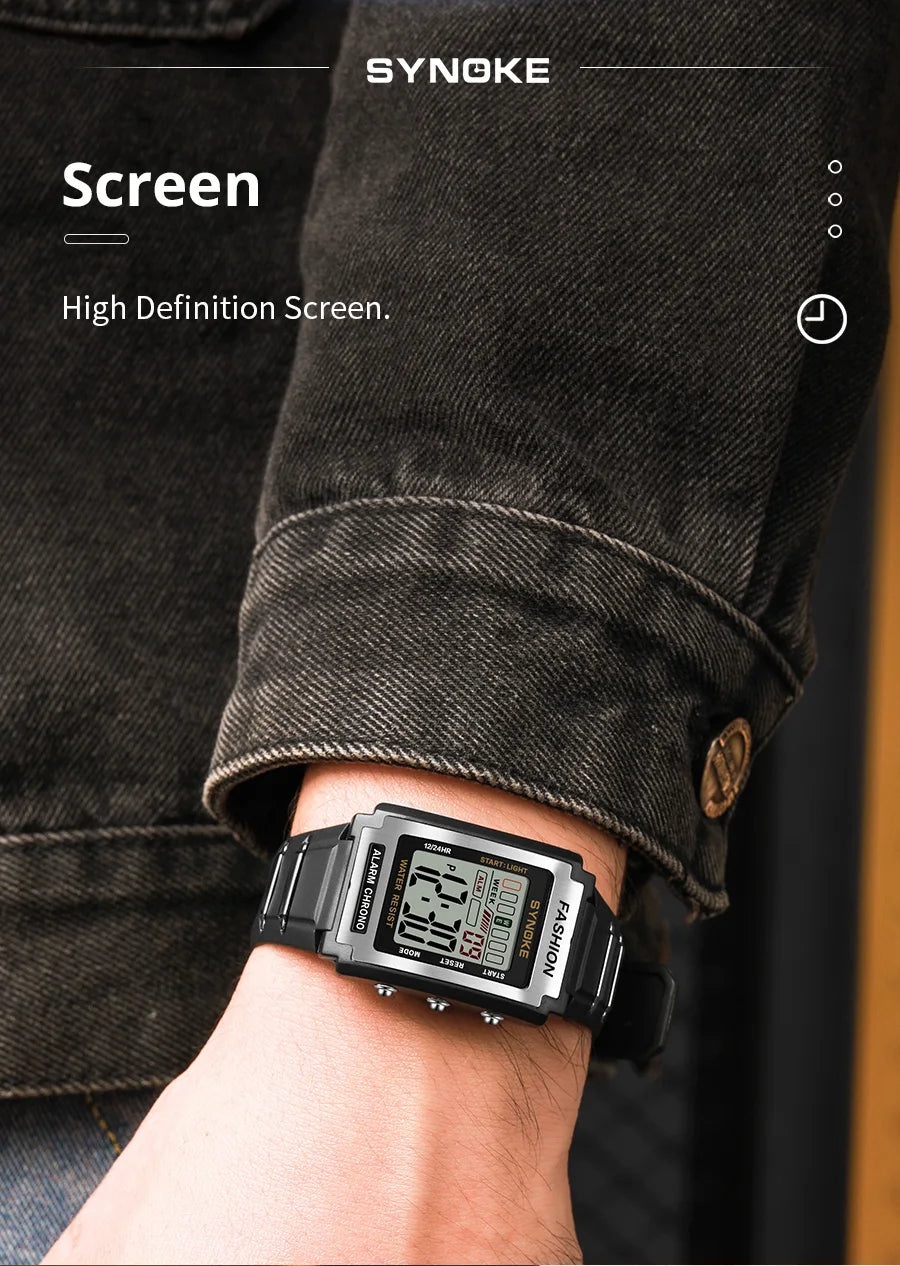 Reloj electrónico deportivo Rectangular para hombre, resistente al agua, luz nocturna de 50M, pantalla grande, despertador, estilo Retro de tendencia