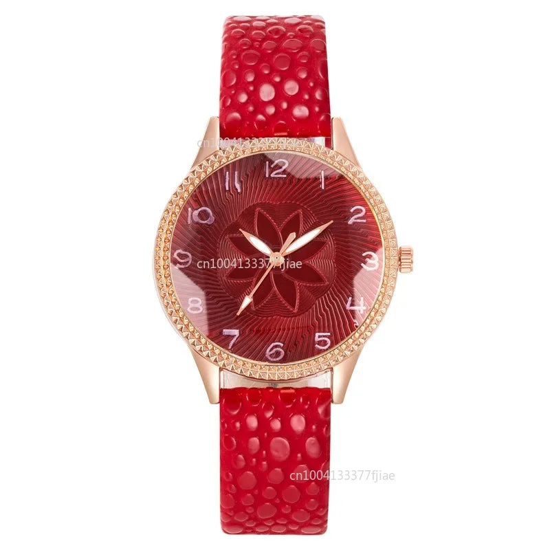 Reloj de Diseño de Flores Retro Simple para Mujer, Marca Nueva, Movimiento de Cuarzo, Relojes de Moda con Correa de Cuero Marrón, Regalo de Reloj de Pulsera para Damas