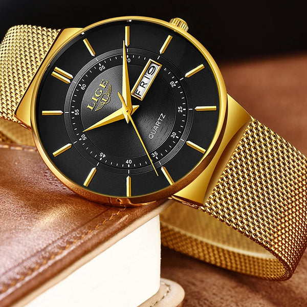 Reloj de lujo para hombre, reloj de fecha ultrafino resistente al agua, correa de acero, reloj de cuarzo informal