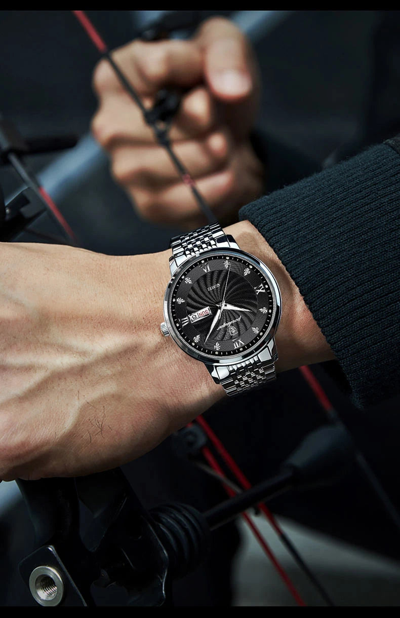 Reloj de lujo para hombre, reloj de pulsera de cuarzo resistente al agua con fecha luminosa y semana, reloj deportivo de moda de acero inoxidable para hombre