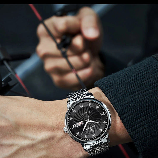 Reloj de lujo para hombre, reloj de pulsera de cuarzo resistente al agua con fecha luminosa y semana, reloj deportivo de moda de acero inoxidable para hombre