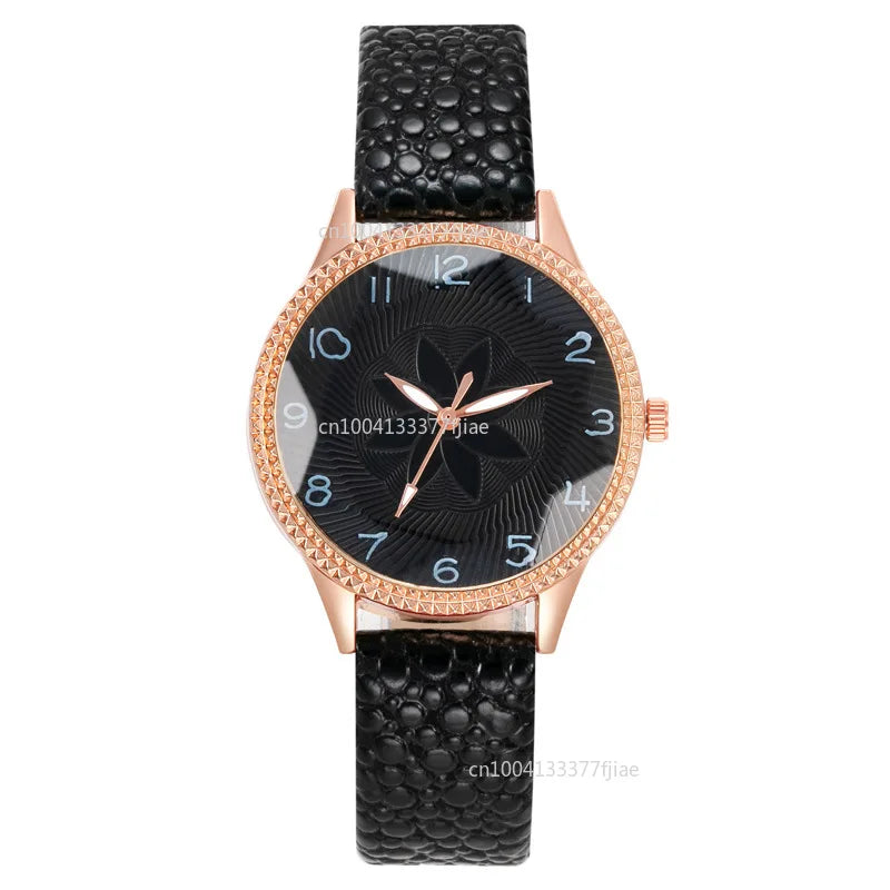 Reloj de Diseño de Flores Retro Simple para Mujer, Marca Nueva, Movimiento de Cuarzo, Relojes de Moda con Correa de Cuero Marrón, Regalo de Reloj de Pulsera para Damas
