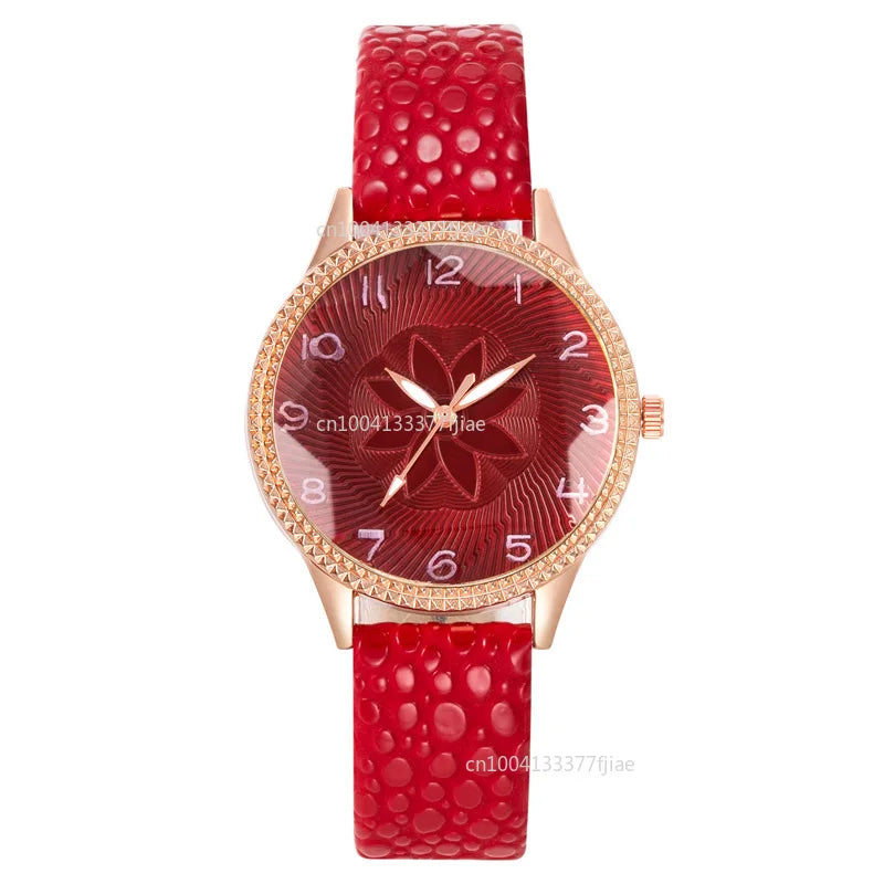 Reloj de Diseño de Flores Retro Simple para Mujer, Marca Nueva, Movimiento de Cuarzo, Relojes de Moda con Correa de Cuero Marrón, Regalo de Reloj de Pulsera para Damas