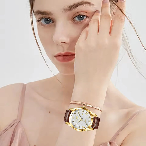 Reloj LIGE para Mujer, reloj de cuero de moda resistentes al agua para Mujer, Reloj de pulsera de lujo de marca