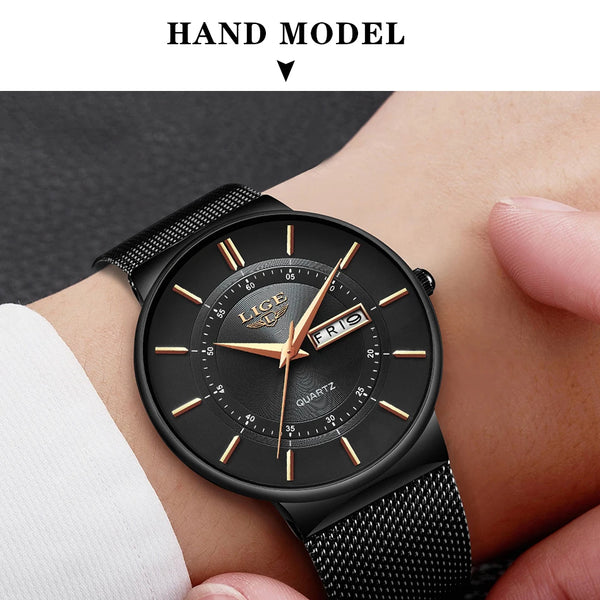 Reloj de lujo para hombre, reloj de fecha ultrafino resistente al agua, correa de acero, reloj de cuarzo informal