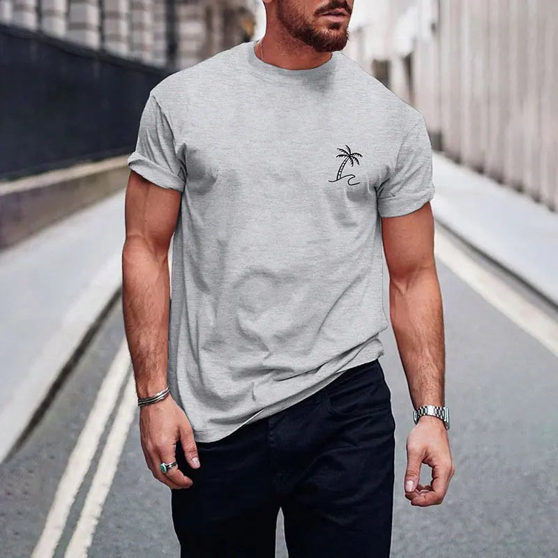 ¡Novedades 2025! Camiseta de manga corta negra pura con letras sencillas estampadas con cuello redondo, camiseta informal para hombre con temperamento para Calle