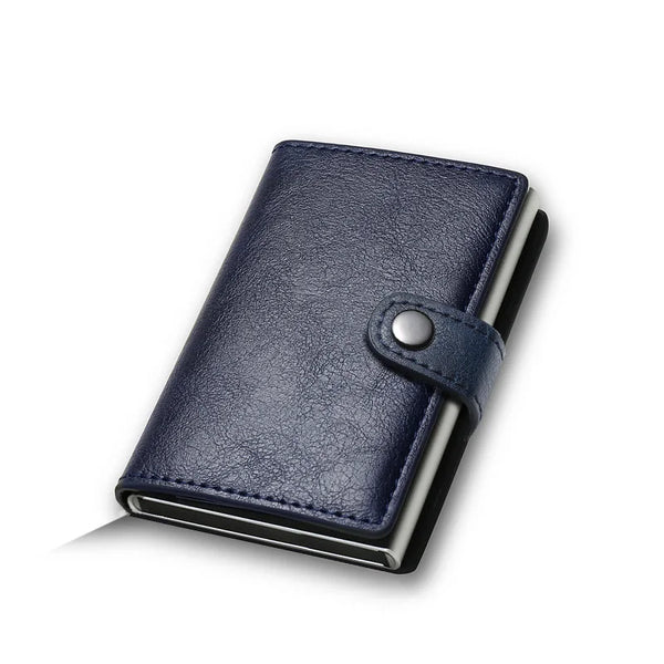 Billetera con tarjetero de fibra de carbono para hombre, cartera minimalista emergente delgada de Metal inteligente Rfid, monedero pequeño negro, Vallet de Metal