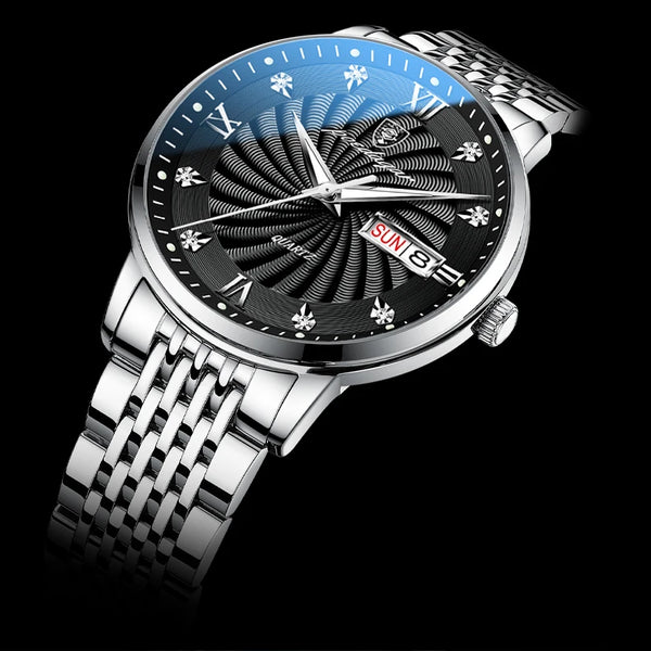 Reloj de lujo para hombre, reloj de pulsera de cuarzo resistente al agua con fecha luminosa y semana, reloj deportivo de moda de acero inoxidable para hombre