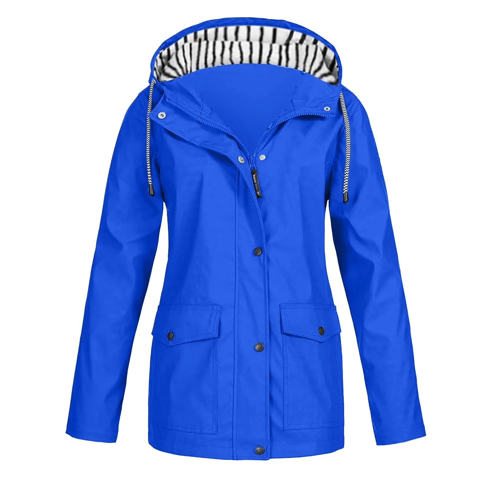 Chaqueta impermeable para mujer, gabardinas largas con capucha, cortavientos forrado, chaqueta de viaje, chaqueta de lluvia a rayas sólidas para exteriores