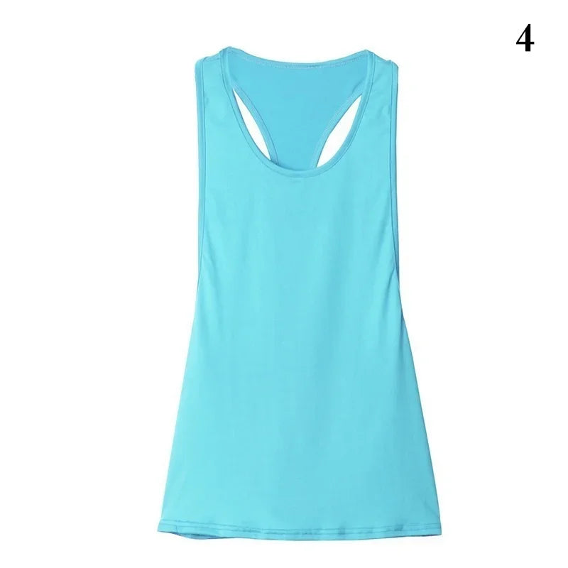 Camiseta deportiva nueva para mujer, camiseta sin mangas deportiva para Fitness, parte trasera en forma de T, camiseta sin mangas ajustada de secado rápido para hacer deporte