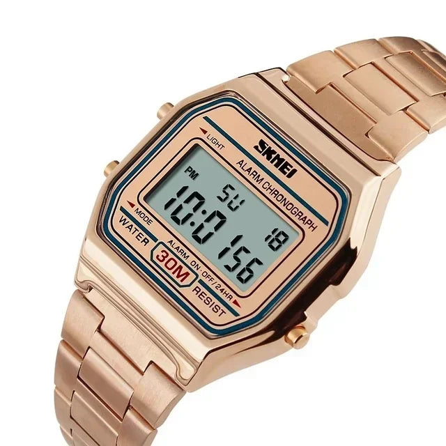 Reloj deportivo digital SKMEI para hombre, reloj de pulsera electrónico de acero inoxidable de lujo resistentes al agua