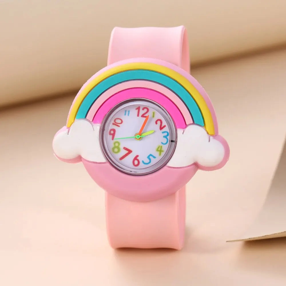 Reloj de dibujos animados 3D para niños, astronauta, aves de corral, frutas, flores, cuarzo, arcoíris, amor, pastel de cumpleaños, regalo para bebé, juguete