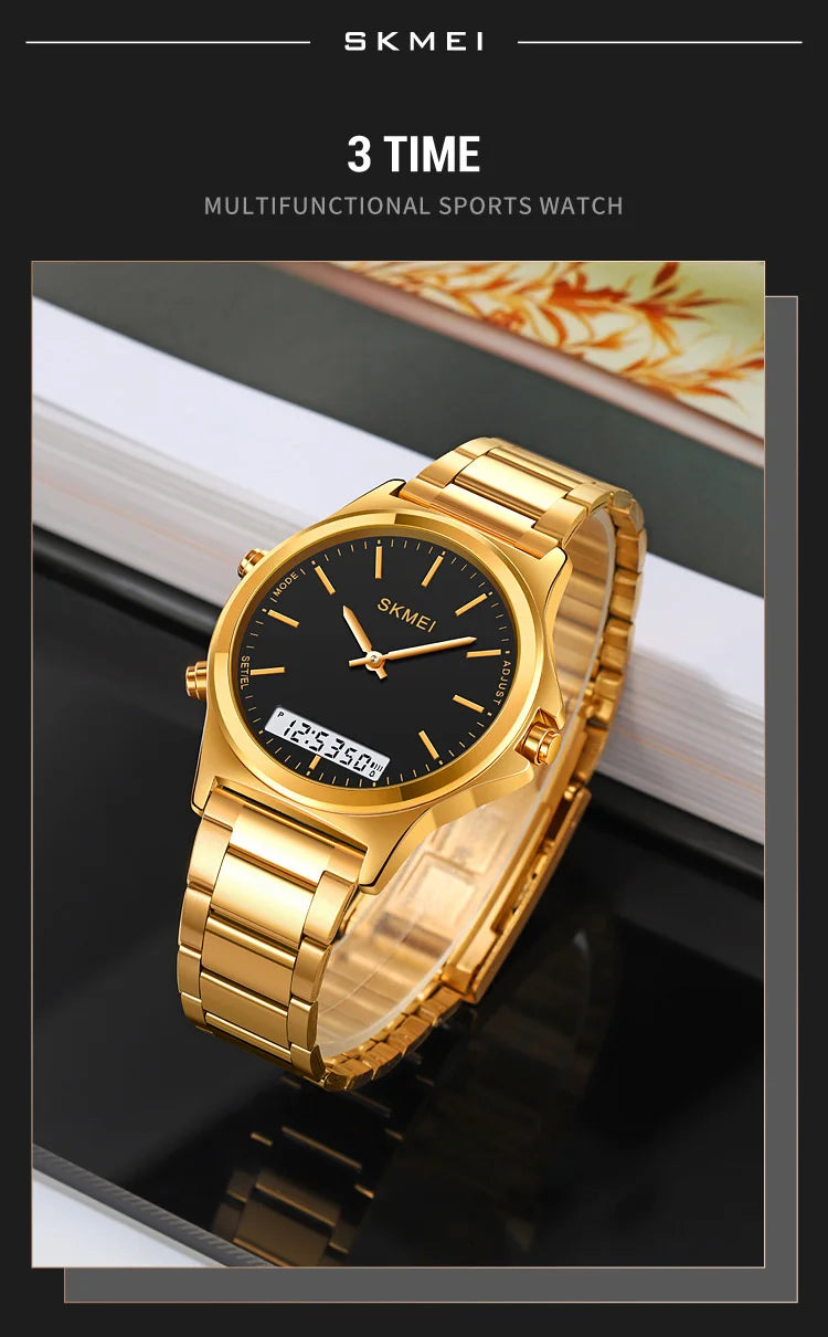 Reloj cronógrafo digital con pantalla de luz trasera de acero completo, relojes de pulsera con alarma impermeables para hombre