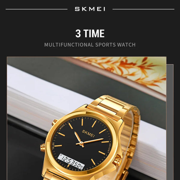 Reloj cronógrafo digital con pantalla de luz trasera de acero completo, relojes de pulsera con alarma impermeables para hombre