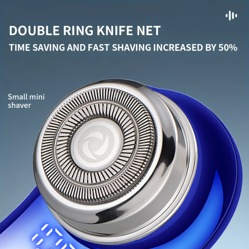 Afeitadora eléctrica portátil mini con pantalla digital inteligente, red de cuchillas de doble anillo, afeitadora cápsula para hombres, maquinilla de bolsillo, ideal para viajes al aire libre, afeitadora inteligente para e