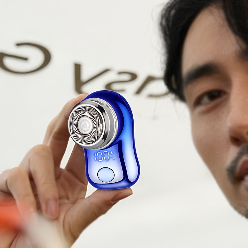 Afeitadora eléctrica portátil mini con pantalla digital inteligente, red de cuchillas de doble anillo, afeitadora cápsula para hombres, maquinilla de bolsillo, ideal para viajes al aire libre, afeitadora inteligente para e