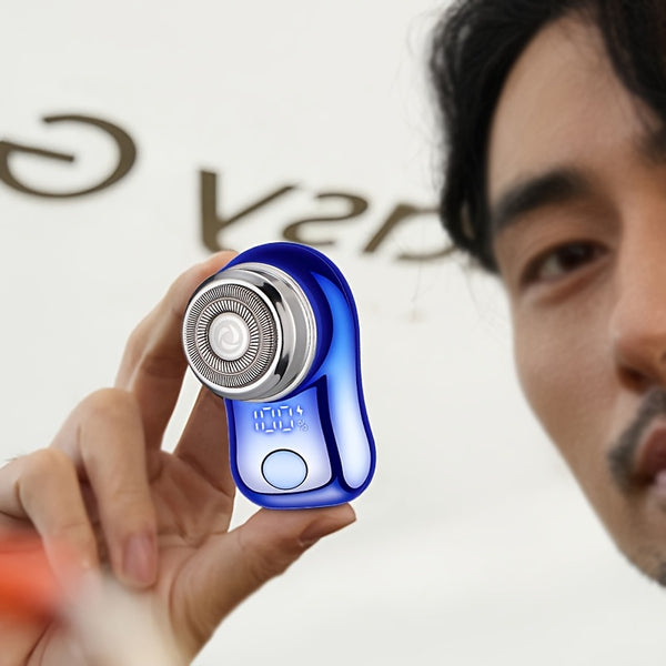 Afeitadora eléctrica portátil mini con pantalla digital inteligente, red de cuchillas de doble anillo, afeitadora cápsula para hombres, maquinilla de bolsillo, ideal para viajes al aire libre, afeitadora inteligente para e