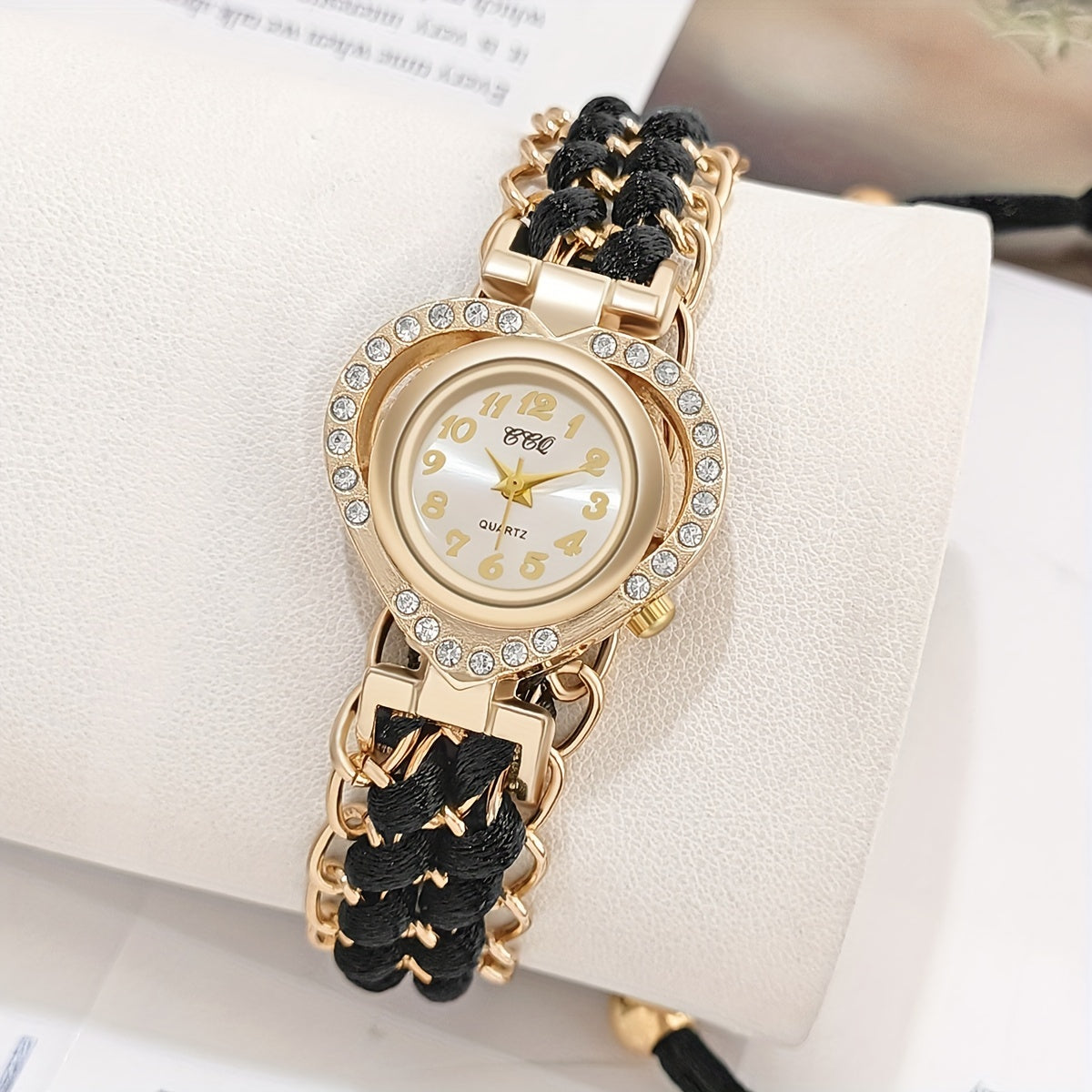 Reloj de Pulsera de Cuarzo Elegante para Damas con Adorno de Piedras de Imitación