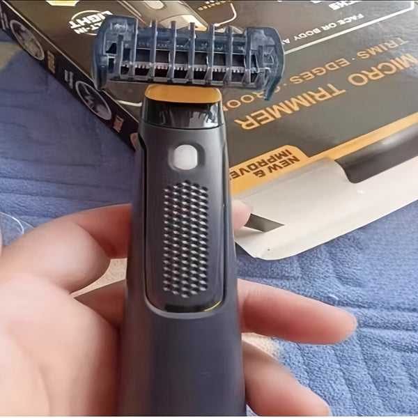 Recortadora eléctrica para hombres recargable por USB - Elegante diseño en negro con detalles amarillos, batería de 800mAh, incluye 3 peines de aseo, afeitadora portátil mini.