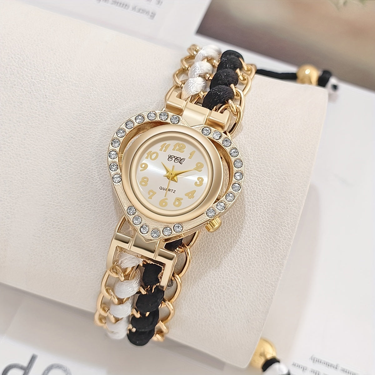Reloj de Pulsera de Cuarzo Elegante para Damas con Adorno de Piedras de Imitación