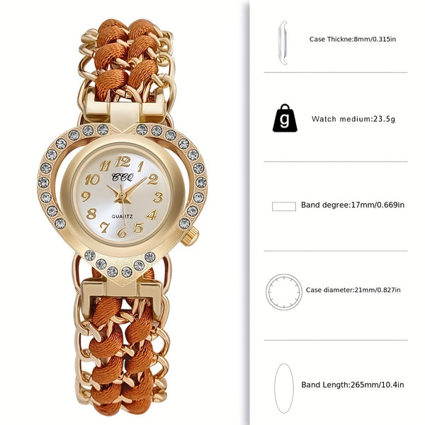 Reloj de Pulsera de Cuarzo Elegante para Damas con Adorno de Piedras de Imitación