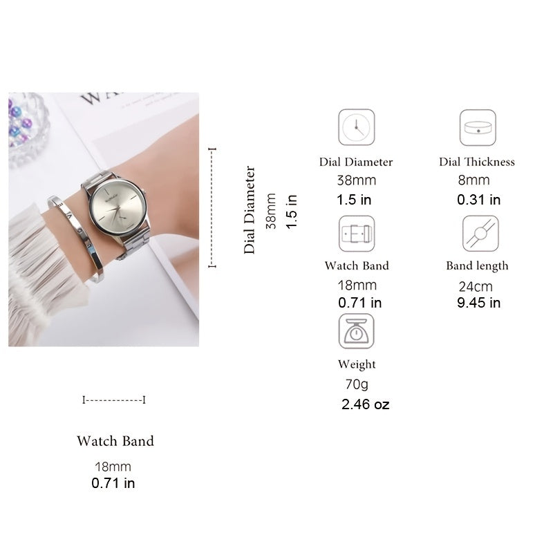 Conjunto reloj y pulsera de cuarzo plateados.