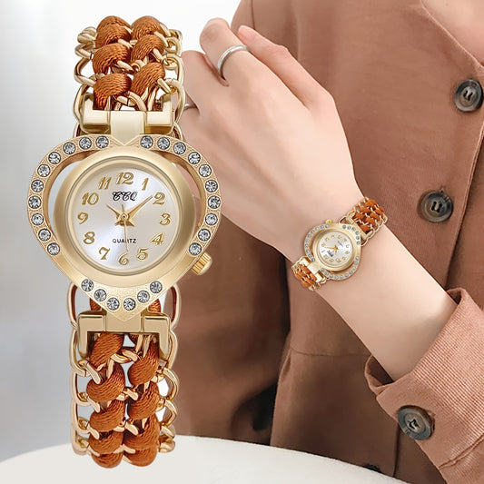 Reloj de Pulsera de Cuarzo Elegante para Damas con Adorno de Piedras de Imitación