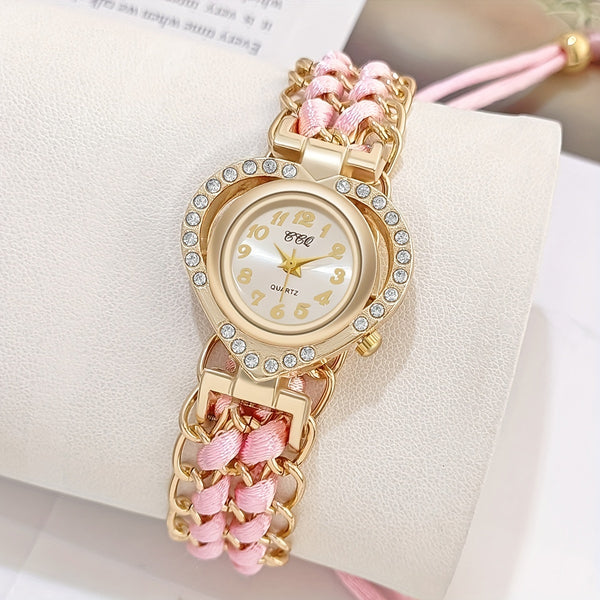 Reloj de Pulsera de Cuarzo Elegante para Damas con Adorno de Piedras de Imitación