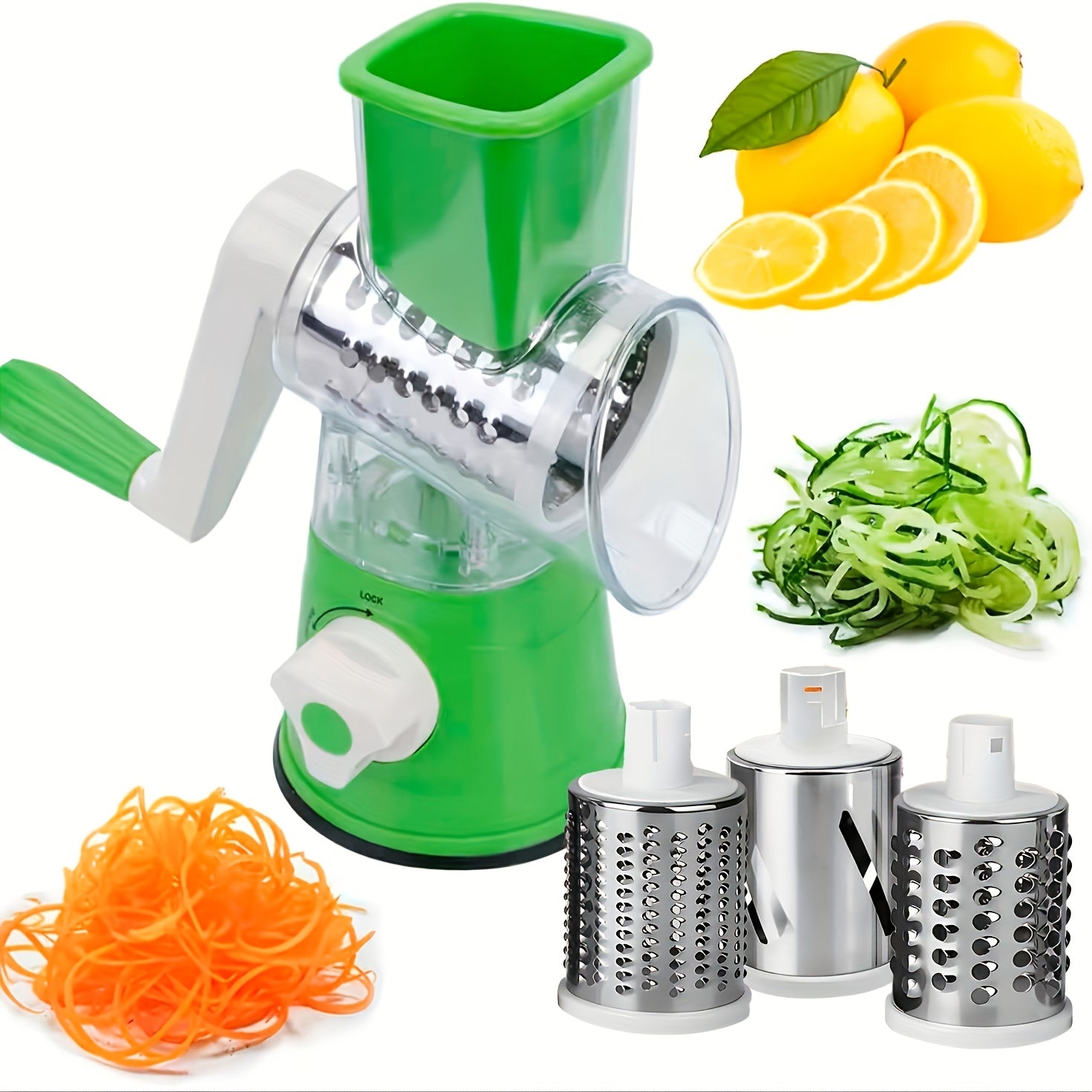 [Cortador Multifuncional] Cortador manual multifuncional de queso, vegetales y frutas - Cortador de tambor de escritorio, utensilio de cocina fácil de usar.