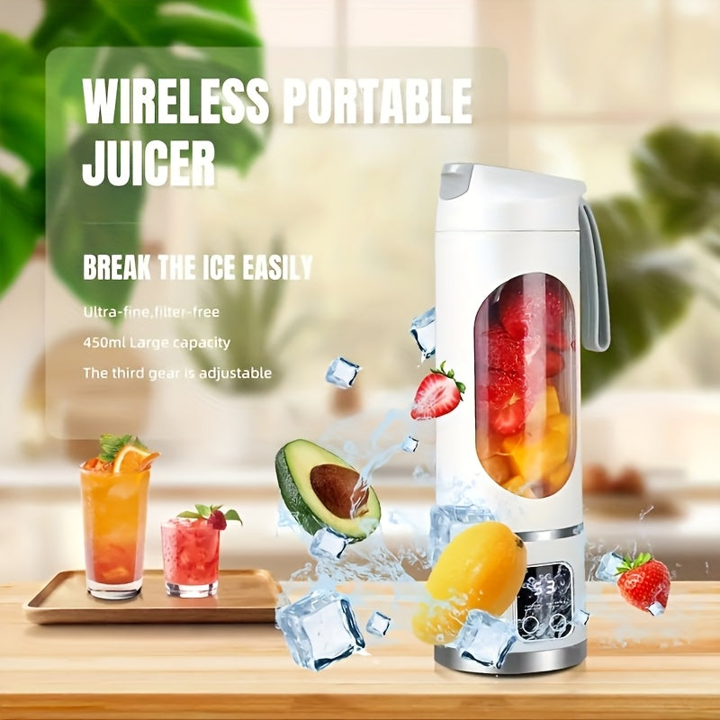 exprimidor portátil inalámbrico para frutas con pantalla LED, batería recargable USB de 1500 mAh, plástico de grado alimenticio ABS, modo de potencia dual - perfecto para batidos y granizados, rompe el hielo fácilmente,