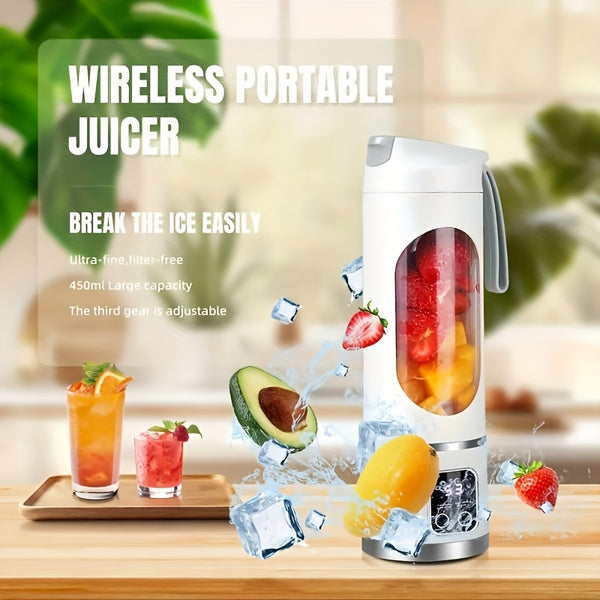 exprimidor portátil inalámbrico para frutas con pantalla LED, batería recargable USB de 1500 mAh, plástico de grado alimenticio ABS, modo de potencia dual - perfecto para batidos y granizados, rompe el hielo fácilmente,